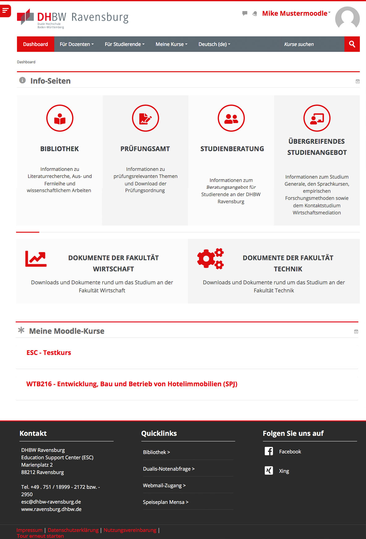 Moodle DHBW Ravensburg Dashboard