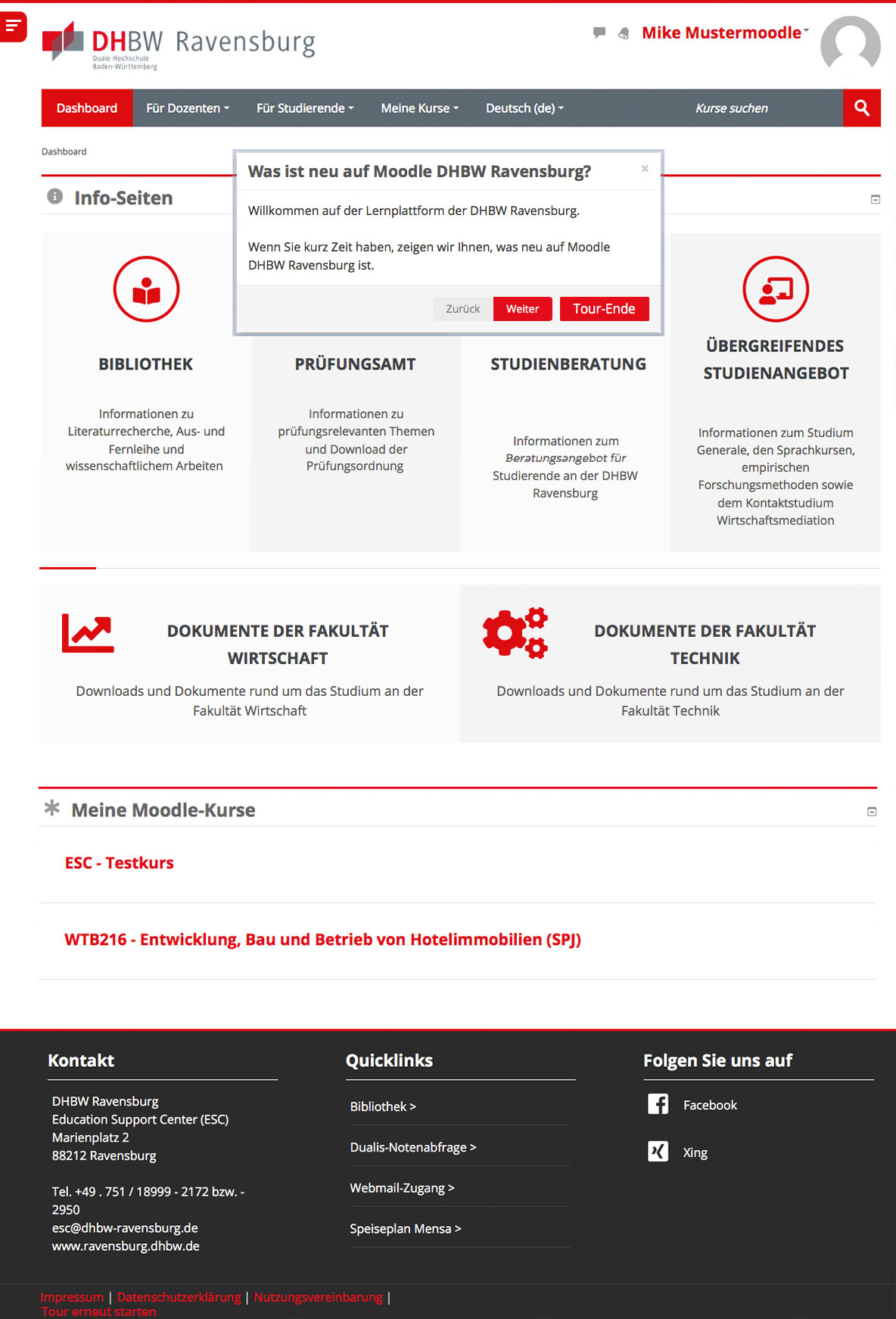 Moodle DHBW Ravensburg Dashboard