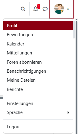 Moodle DHBW Ravensburg Dashboard Profilmenue